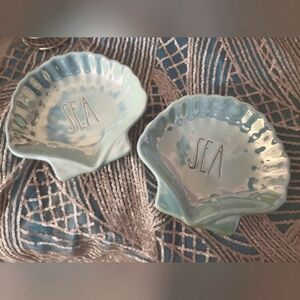 Rae Dunn small 'Sea' shell iridescent blue dishes. Set of 2.